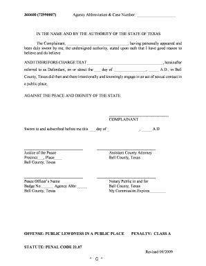 Texas Public Lewdness Complaint Form