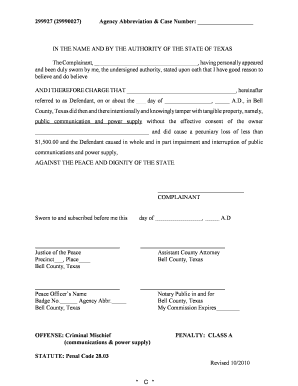 Texas Criminal Mischief Complaint Form