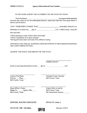 Texas Traffic Violation Complaint Form