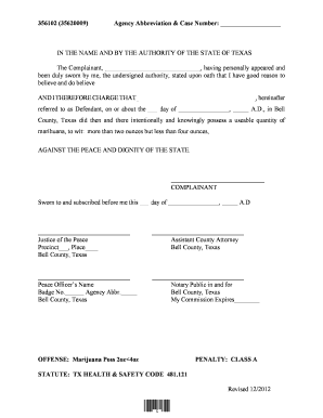Texas Marijuana Possession Complaint