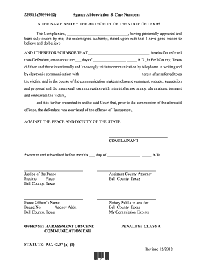 Texas Harassment Obscene Communication Complaint