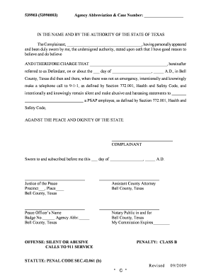 Texas Silent or Abusive 911 Calls Complaint Form