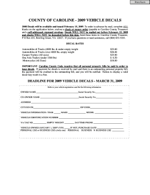 Caroline County 2009 Vehicle Decal Application