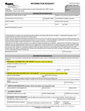 Virginia DMV Information Request Form CRD 93