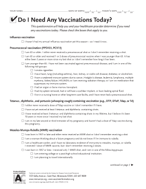 Vaccination Needs Assessment Form
