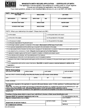 Minnesota Birth Record Application