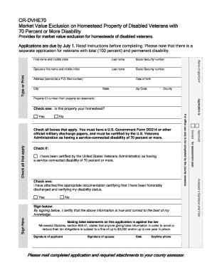 Market Value Exclusion for Disabled Veterans Homestead Property