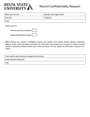Record Confidentiality Request Form