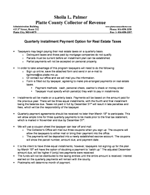 Platte County Real Estate Tax Quarterly Payment Agreement