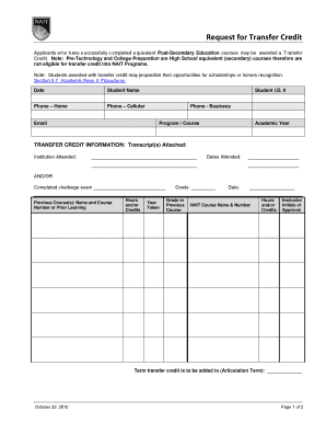 Request for Transfer Credit