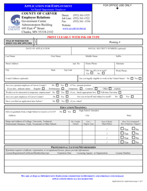 Carver County Employment Application