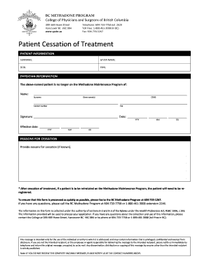 BC Methadone Program Patient Cessation Form