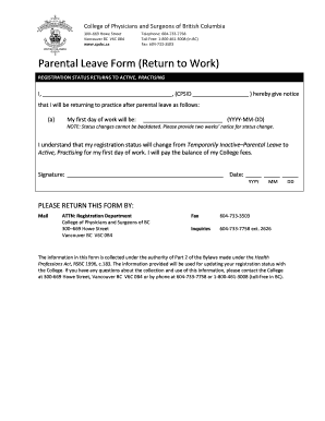 Parental Leave Return to Work Form