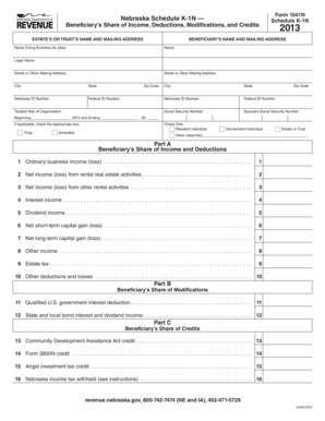 Nebraska Schedule K-1N Form 2013