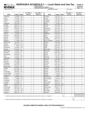 Nebraska Schedule I Local Sales and Use Tax Form 10