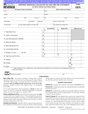 Nebraska Sales/Use Tax and Tire Fee Statement for Motor Vehicle