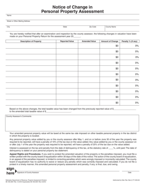 Notice of Change in Personal Property Assessment