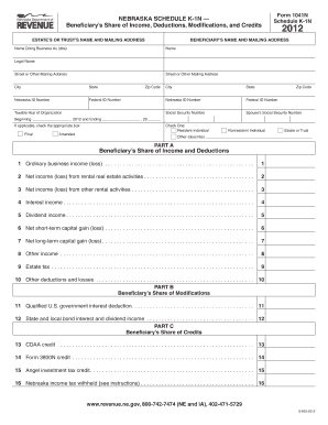 Nebraska Schedule K-1N 2012