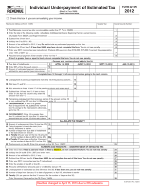 Nebraska Underpayment of Estimated Tax Form 2210N