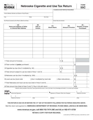 Nebraska Cigarette and Use Tax Return Form 55C