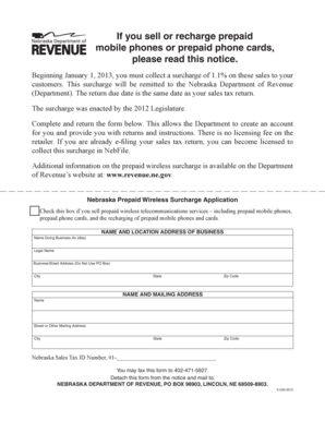 Nebraska Prepaid Wireless Surcharge Application
