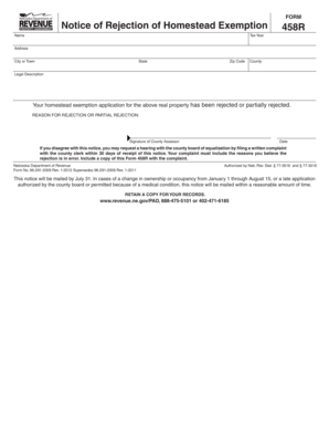 Notice of Rejection of Homestead Exemption 458R