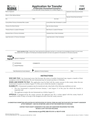 Nebraska Homestead Exemption Transfer Application