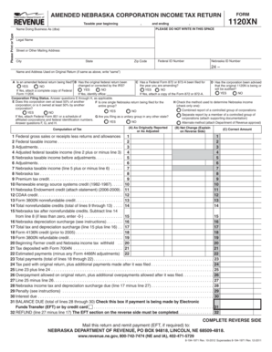 Amended Nebraska Corporation Income Tax Return Form 1120XN