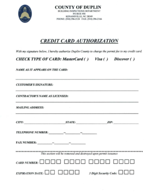 Duplin County Credit Card Authorization