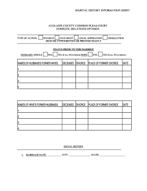 Marital History Information Sheet