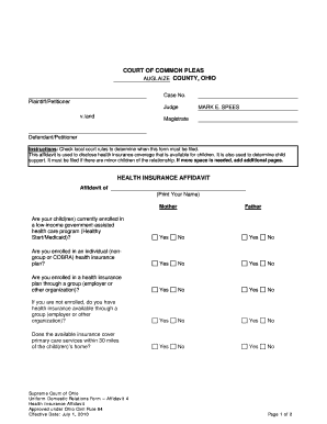 Ohio Health Insurance Affidavit