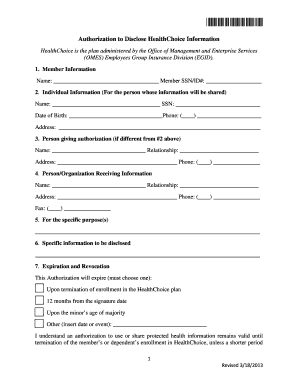 Authorization to Disclose HealthChoice Information
