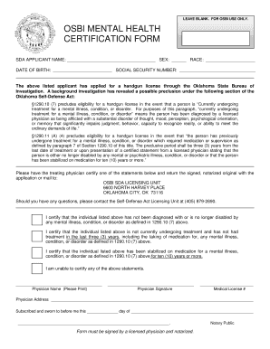 Oklahoma Mental Health Certification Form