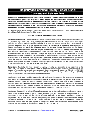 Oklahoma Criminal History Record Check Consent Form