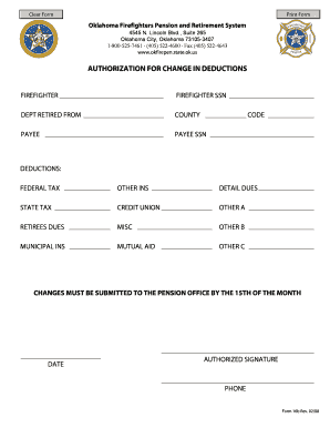 Oklahoma Firefighter Deduction Change Form