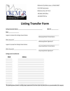 Oklahoma City Metro REALTORS Listing Transfer Form