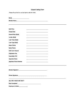 Real Estate Closed Listing Form