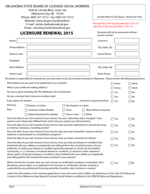 Oklahoma Social Worker Licensure Renewal 2015