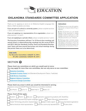 Oklahoma Standards Committee Application