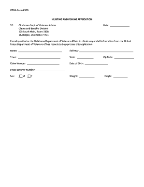 ODVA Form 580 Hunting and Fishing Application