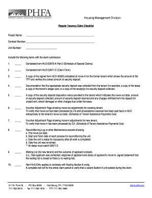 HUD Regular Vacancy Claim Checklist