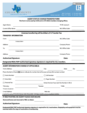 Agent Status Change/Transfer Form