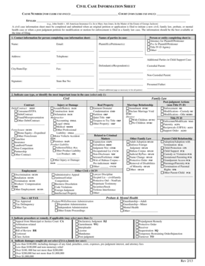 Civil Case Information Sheet