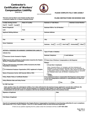 Virginia Contractor’s Certification of Workers’ Compensation Liability