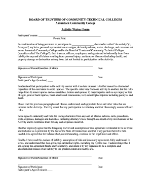 Activity Waiver Form - Asnuntuck Community College - asnuntuck