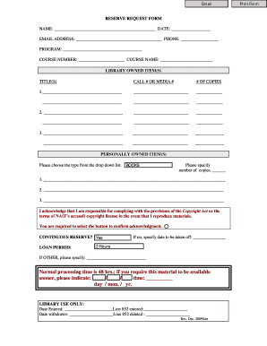 Library Reserve Request Form