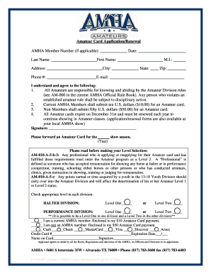 Amateur Card Application/Renewal Form