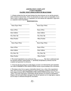 Arbitration Complaint Form PA-1 - PWR.net - pwr