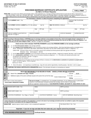 Wisconsin Marriage Certificate Application