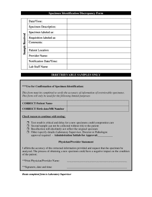 Fillable Online ministryhealth Specimen Identification DiscrepancyForm ...